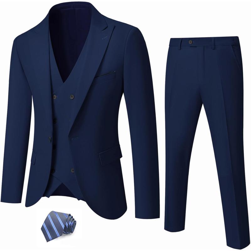 YND Men’s 3 Piece Slim Fit Suit Set, One Button Peak Lapel Solid ...