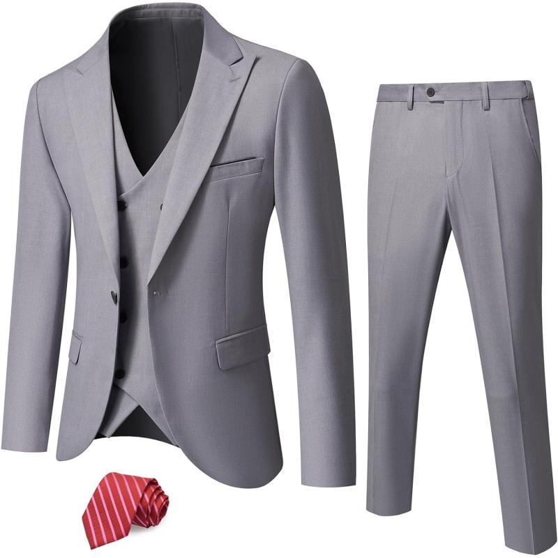 YND Men’s 3 Piece Slim Fit Suit Set, One Button Peak Lapel Solid ...