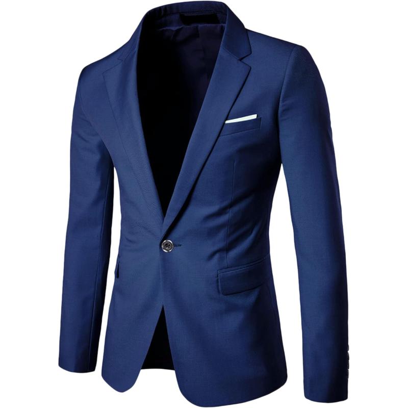 YND Men’s Suit Jacket One Button Slim Fit Solid Coat Casual Blazer(Deep ...