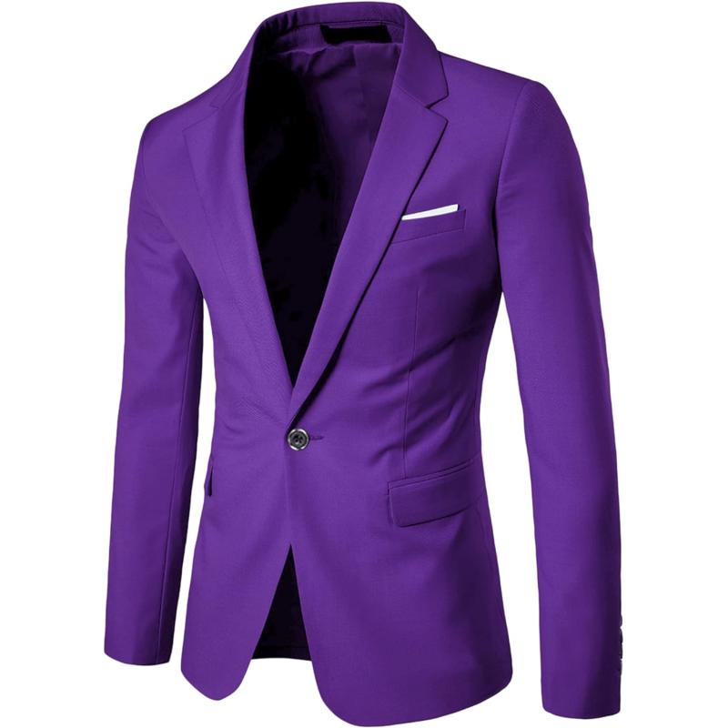 Ynd Mens Suit Jacket One Button Slim Fit Solid Coat Casual Blazerdeep Purple Ynd Suits 5422