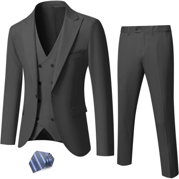 YND Men’s 3 Piece Slim Fit Suit Set, One Button Peak Lapel Solid ...